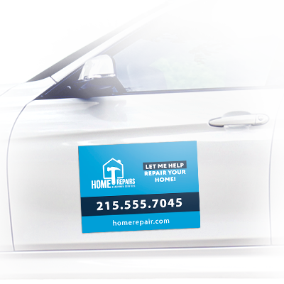 Beautiful blue 17x11 inch car door magnet that represents a mobile billboard